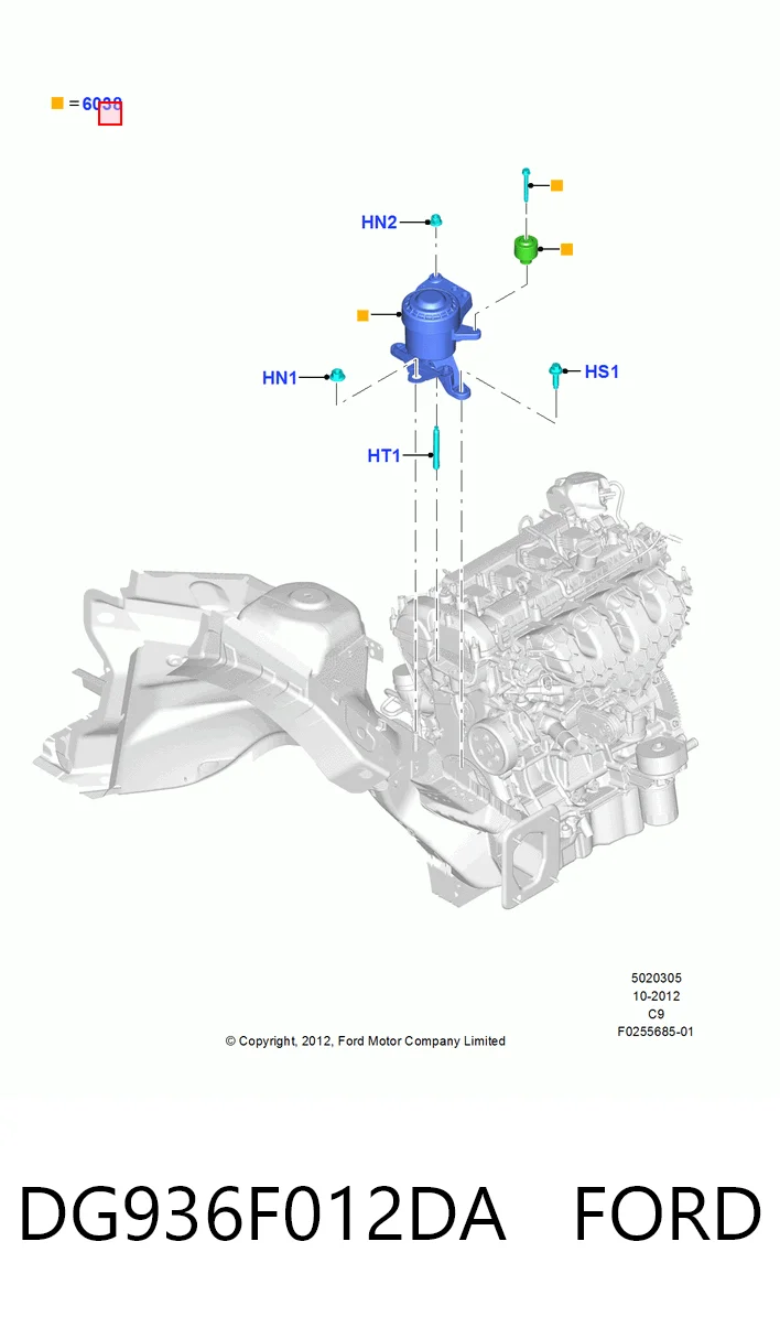 DG936F012DA Ford Права подушка мотора