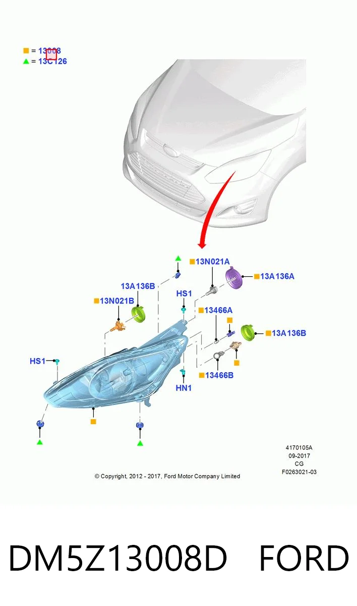 DM5Z13008D Ford Фара дальнього світла в зборі