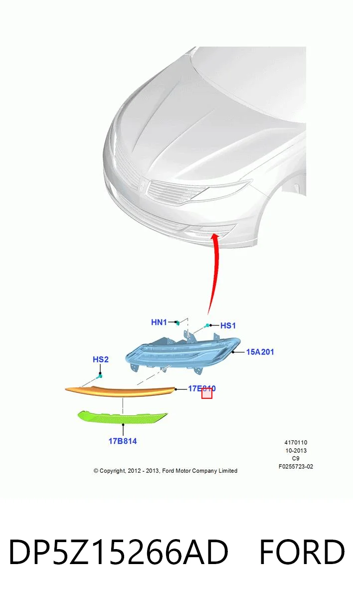 DP5Z15266AD Ford Ободок/окантовка фари протитуманной, правий