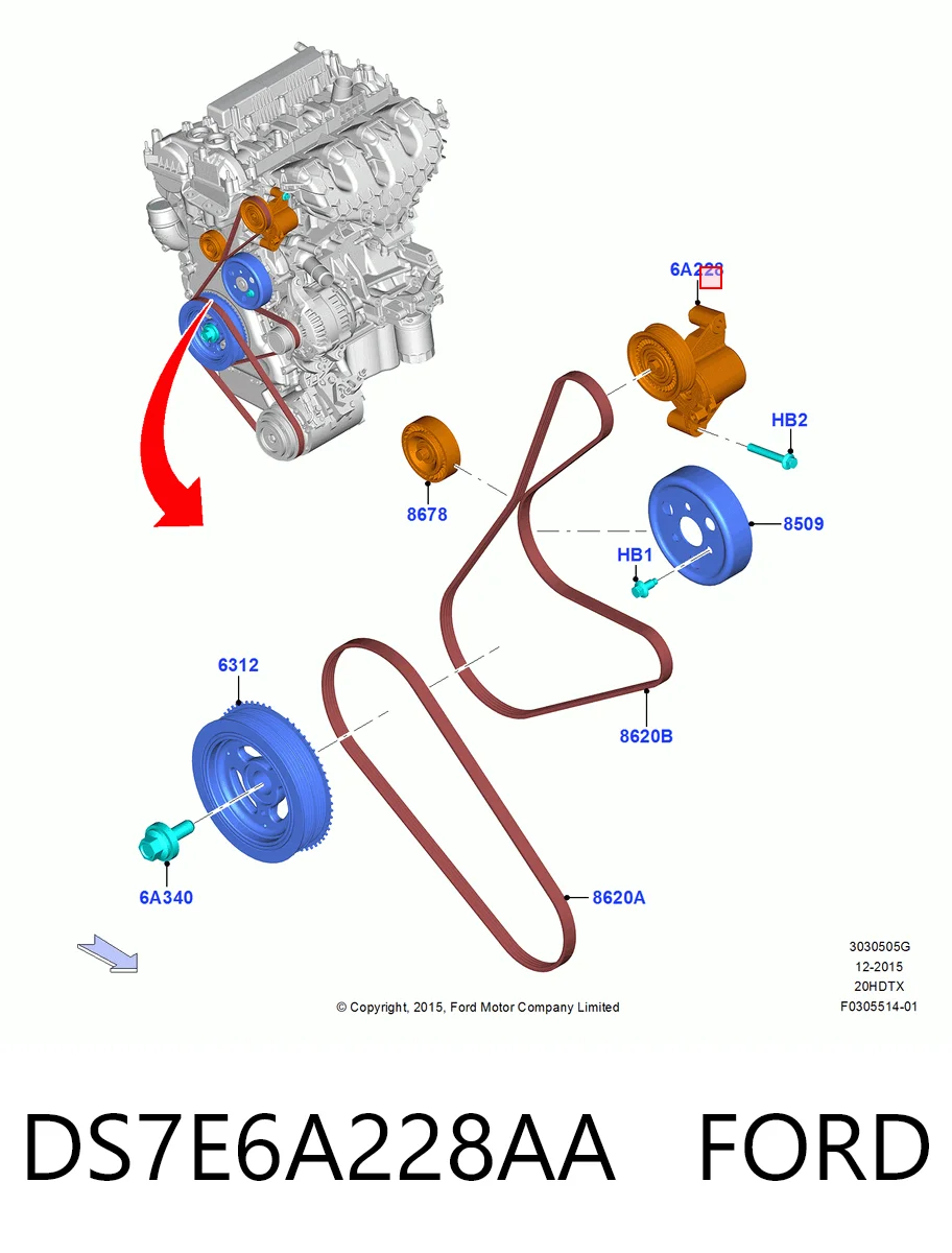 DS7E6A228AA Ford Натяжна планка поліклинового ременя