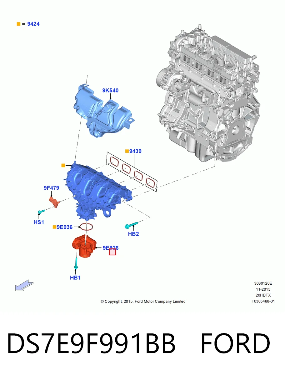 DS7E9F991BB Ford Дросільна заслінка в зборі