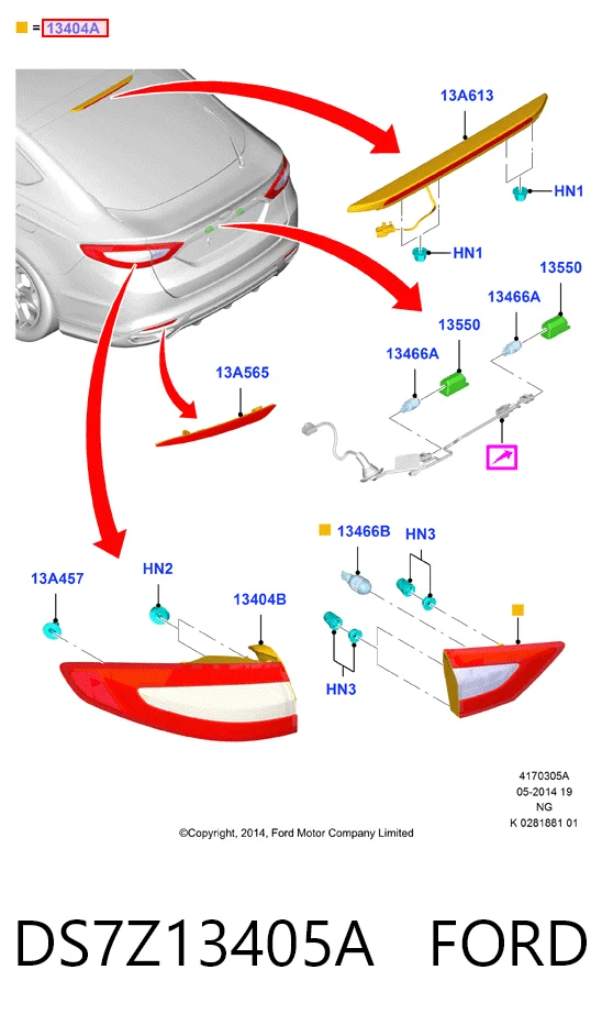 DS7Z13405A Ford Ліхтар задній лівий, внутрішній