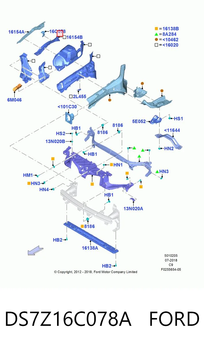 DS7Z16C078A Ford Кронштейн кріплення крила переднього правого, передній
