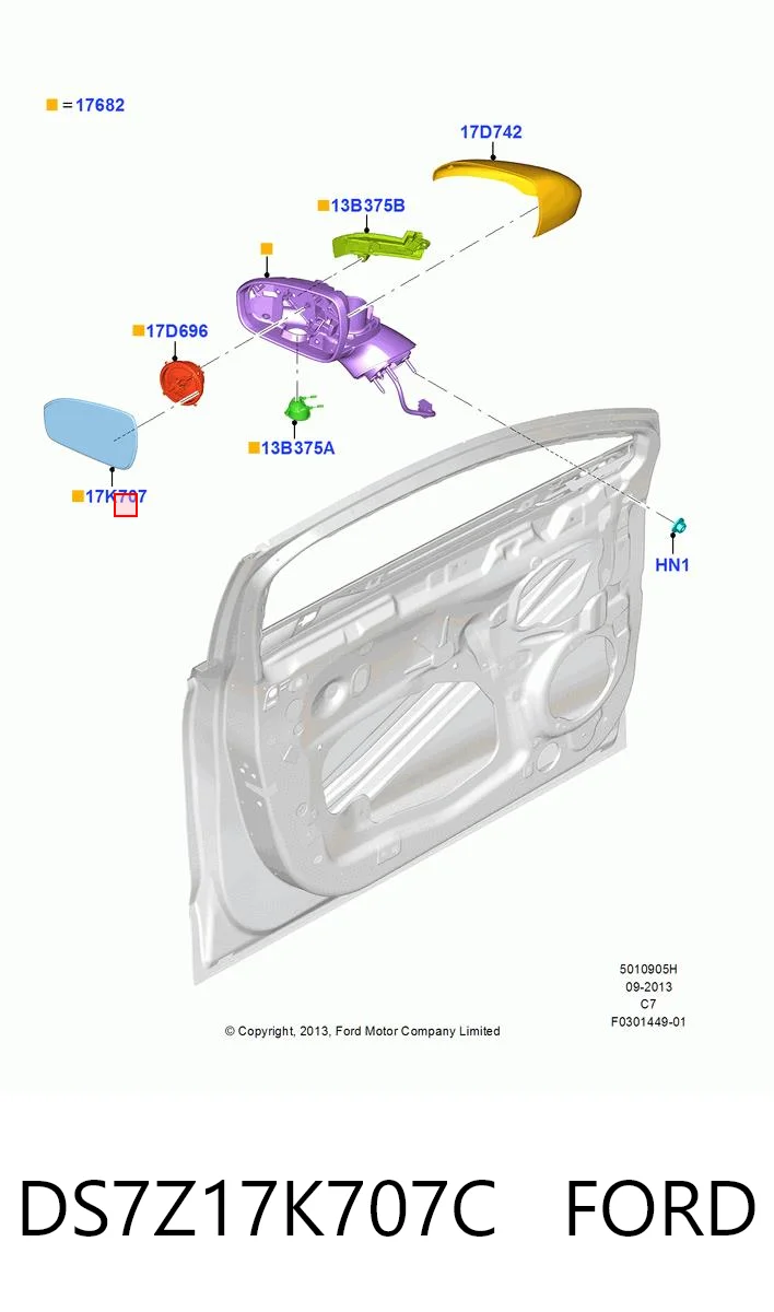 DS7Z17K707C Ford Дзеркальний елемент лівий
