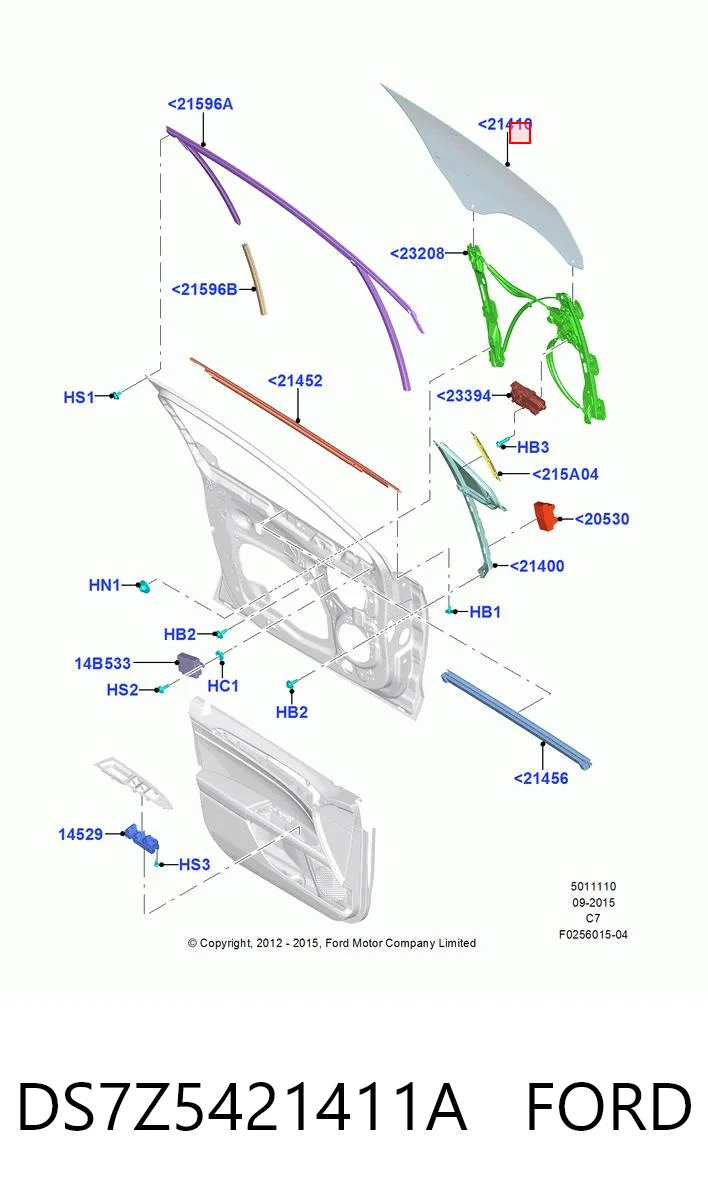 DS7Z5421411A Ford Скло водійських дверей