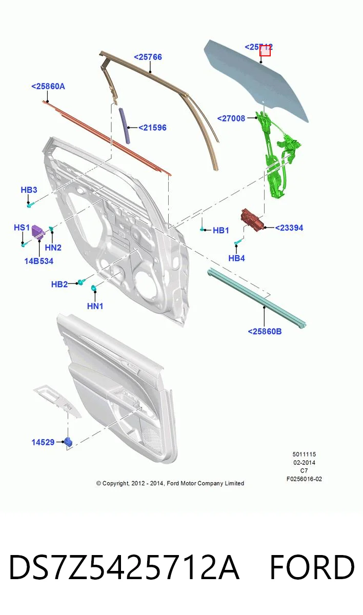 DS7Z5425712A Ford Скло задньої двері правої