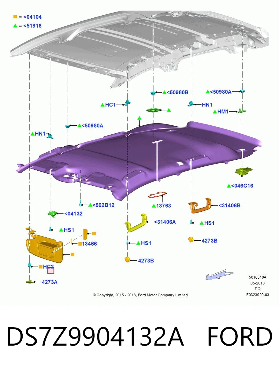 DS7Z9904132A Ford Фіксатор сонцезахисного козирка