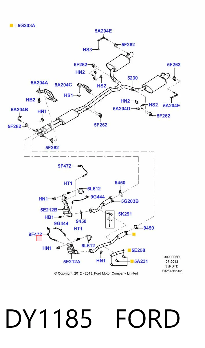 DY1185 Ford Лямбдазонд, датчик кисню до каталізатора