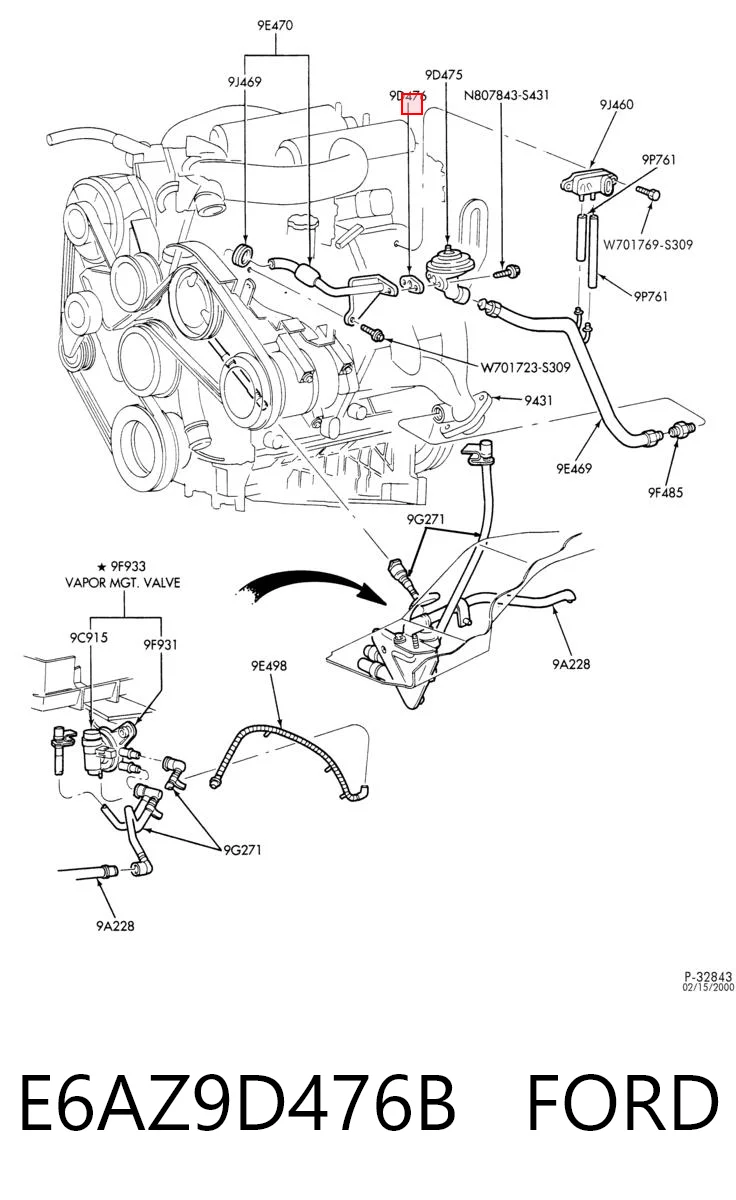 E6AZ9D476B Ford Прокладка EGR-клапана рециркуляції