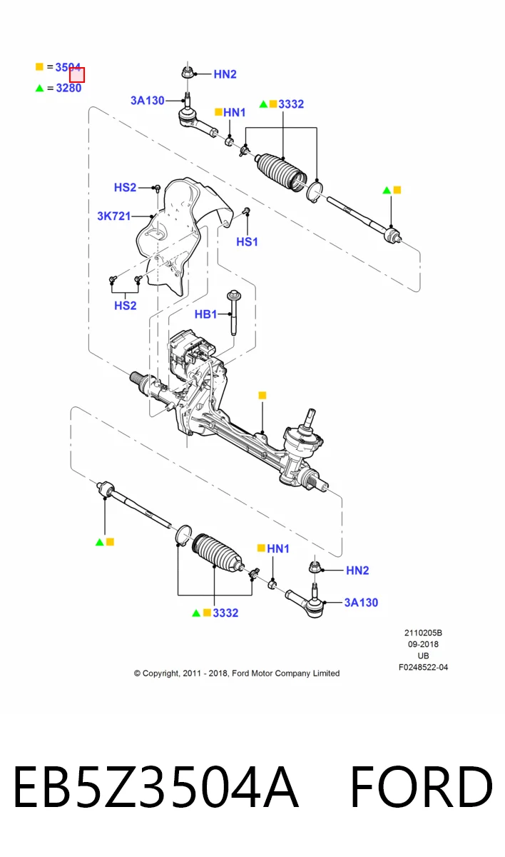 EB5Z3504A Ford Рейковий рульовий механізм