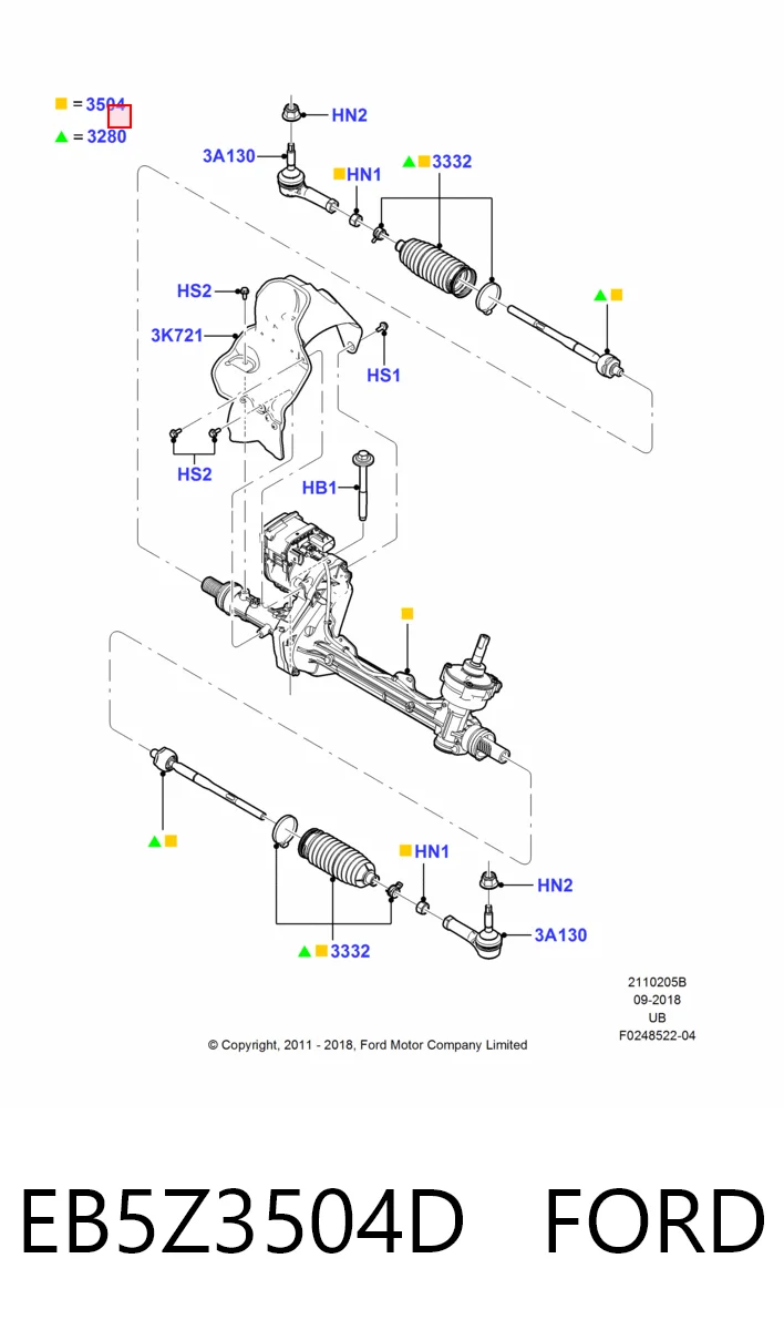 EB5Z3504D Ford Рейковий рульовий механізм