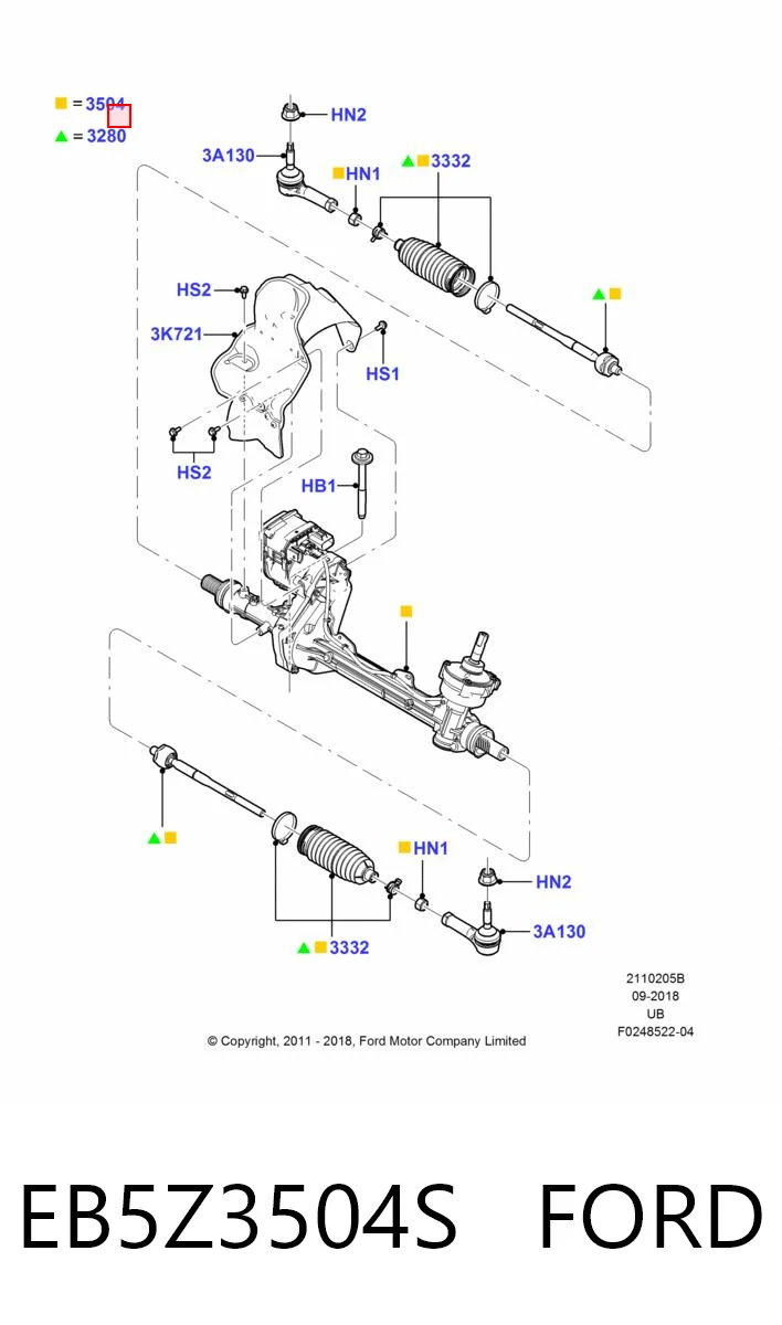EB5Z3504S Ford Рейковий рульовий механізм