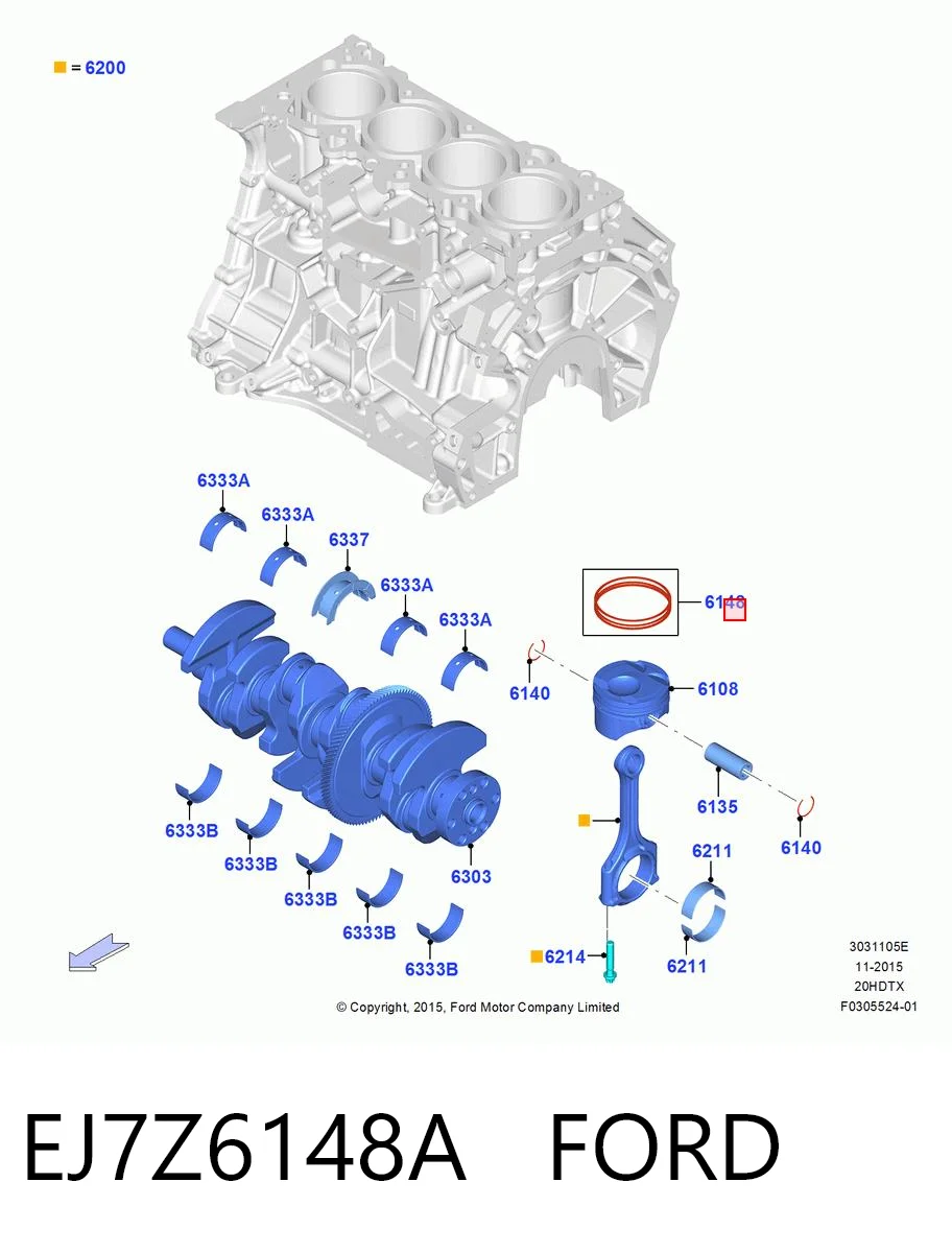 EJ7Z6148A Ford Кільця поршневі на 1 циліндр, STD.