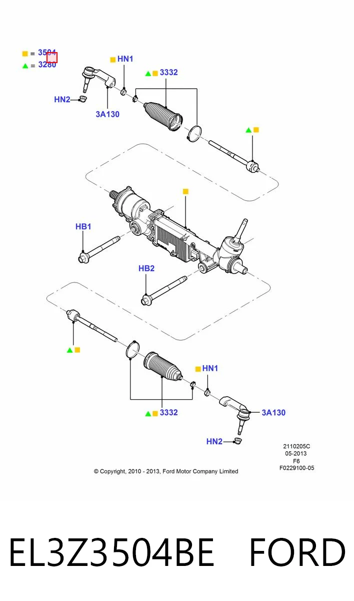 EL3Z3504BE Ford Рейковий рульовий механізм