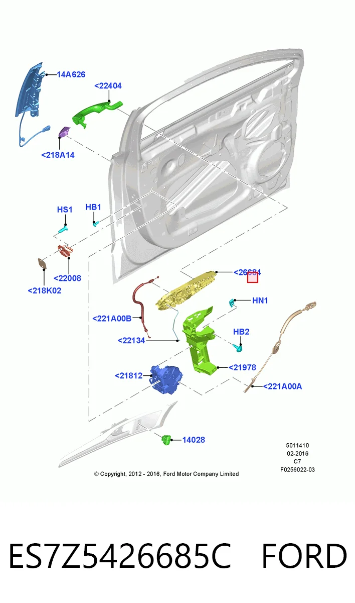 ES7Z5426685AA Ford Тримач зовнішньої ручки дверей, передньої лівої