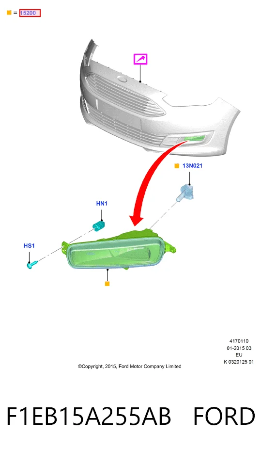 F1EB15A255AB Ford Протитуманка ліва