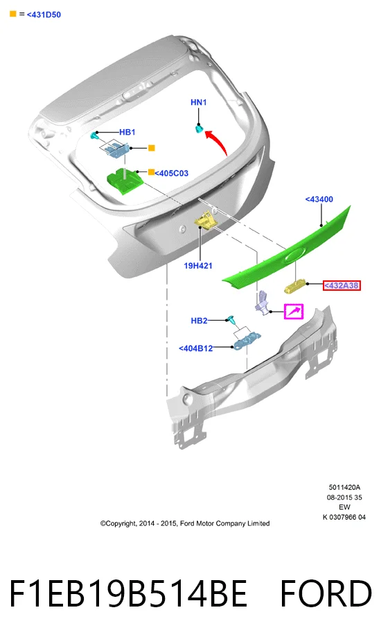 F1EB19B514BE Ford Кнопка приводу замка 3/5 дверей (ляди) / кришки багажника