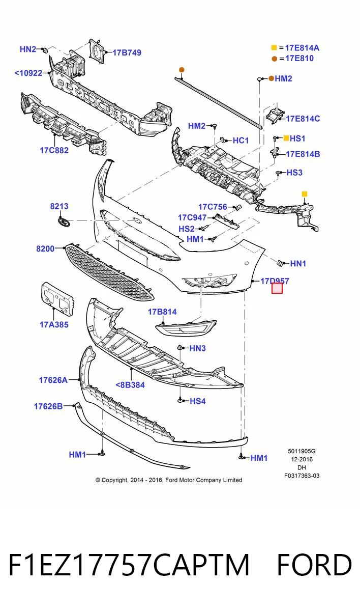F1EZ17757CAPTM Ford Бампер передній в зборі