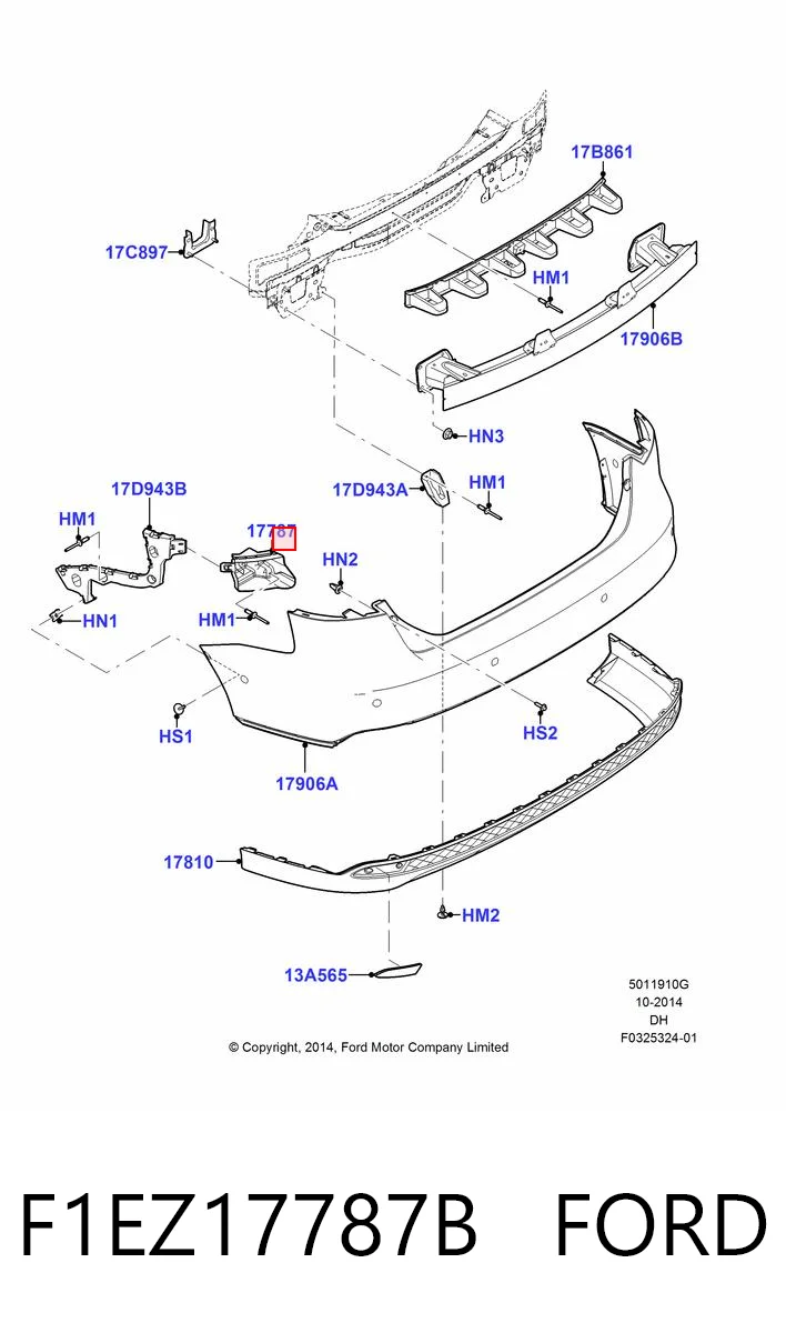 F1EZ17787B Ford Кронштейн бампера заднього, правий