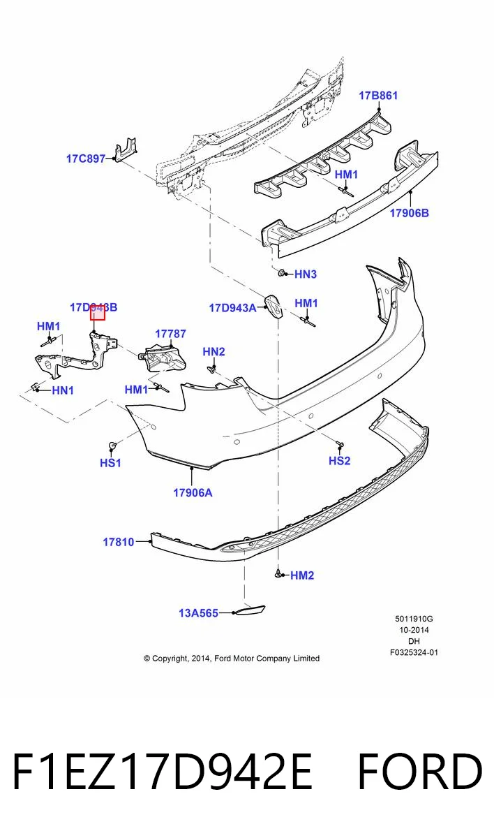 F1EZ17D942E Ford Кронштейн бампера заднього, правий
