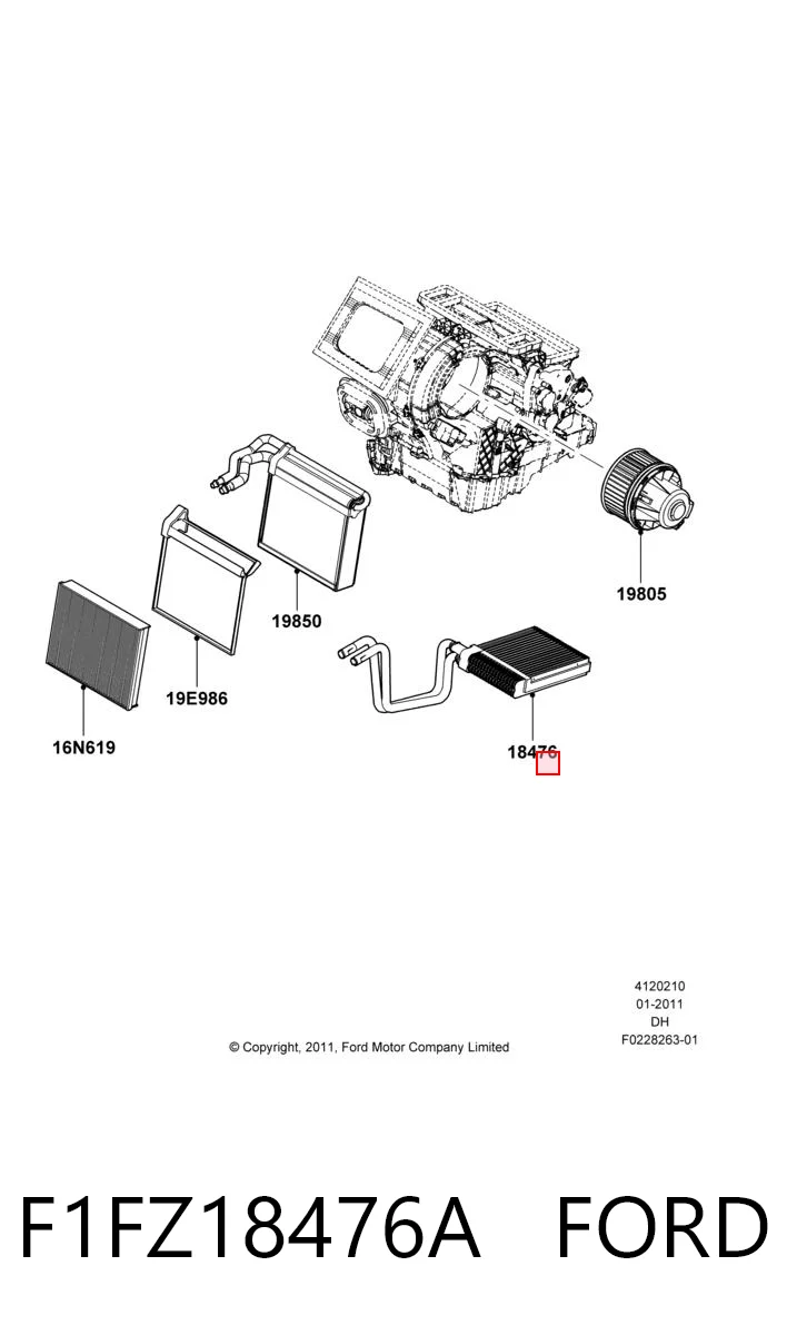 F1FZ18476A Ford Радіатор опалювача салону