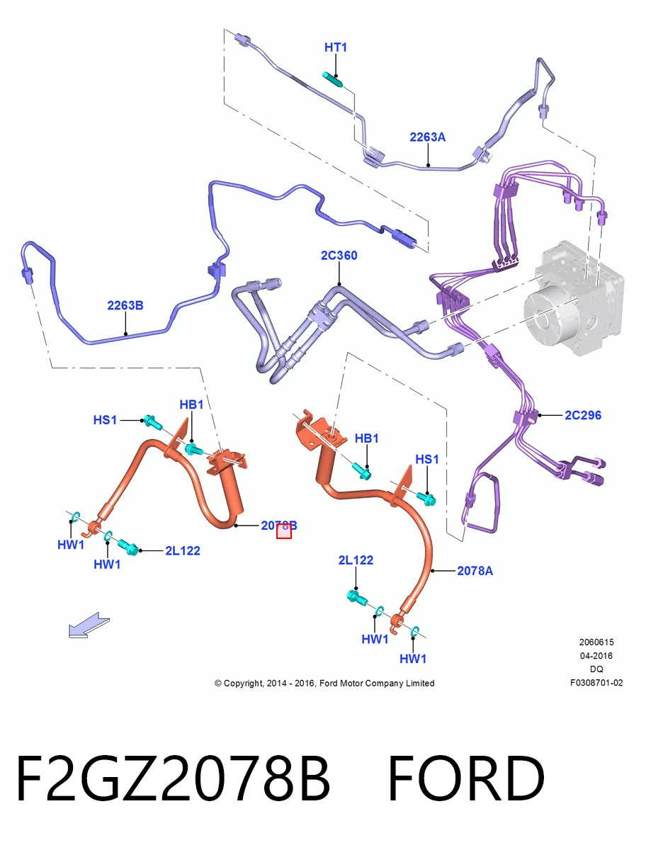 F2GZ2078B Ford Шланг гальмівний передній, правий