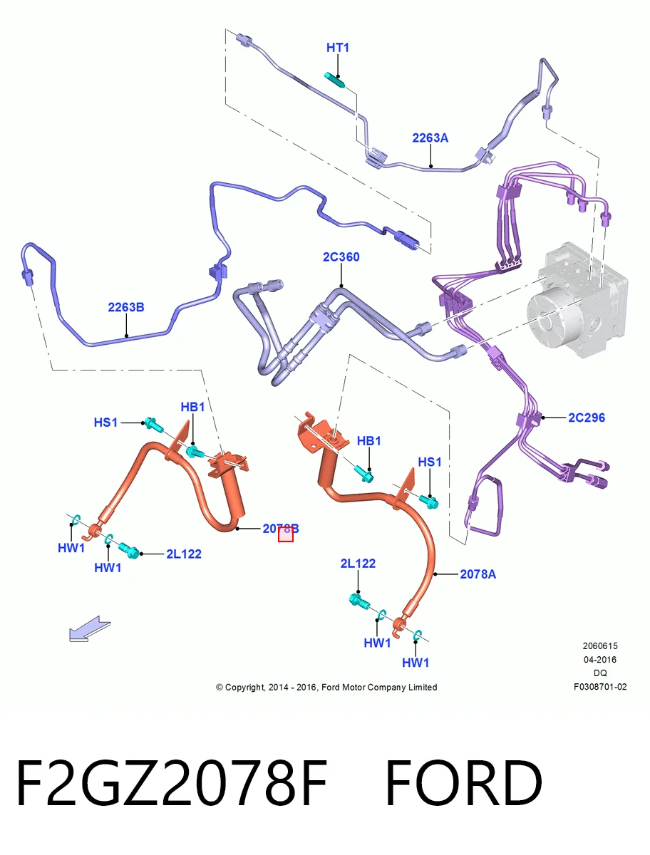 F2GZ2078F Ford Шланг гальмівний передній, правий