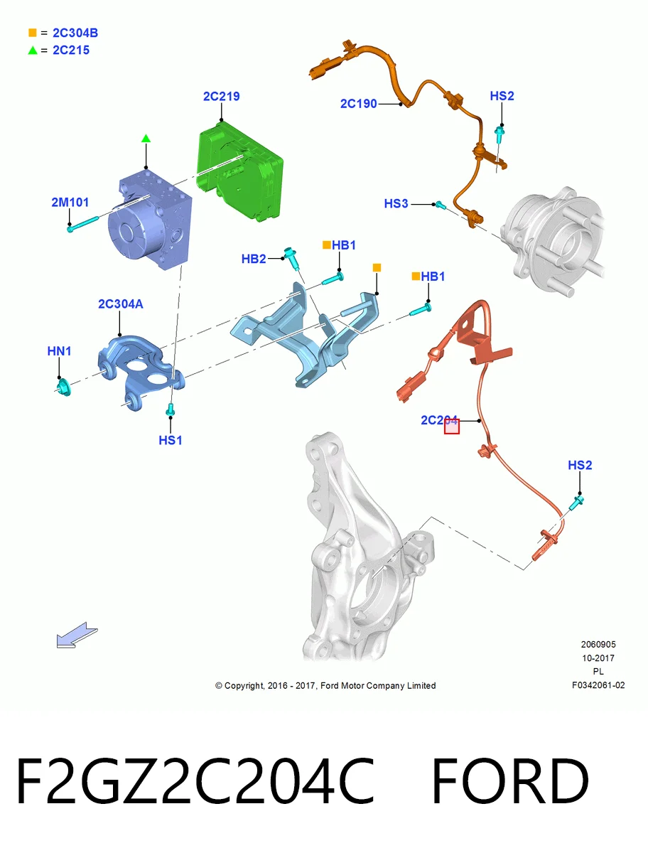F2GZ2C204C Ford Датчик АБС (ABC) передній, правий