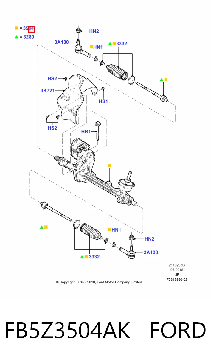 FB5Z3504AK Ford Рейковий рульовий механізм