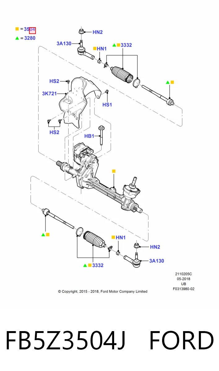 FB5Z3504J Ford Рейковий рульовий механізм