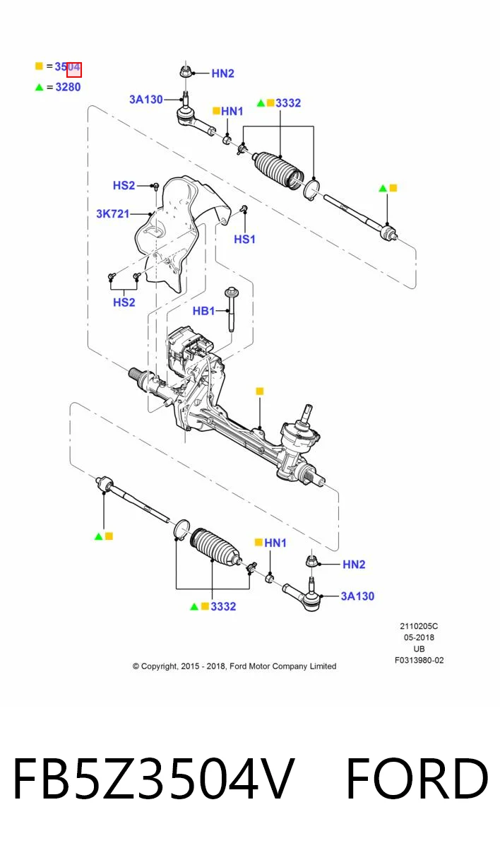 FB5Z3504V Ford Рейковий рульовий механізм
