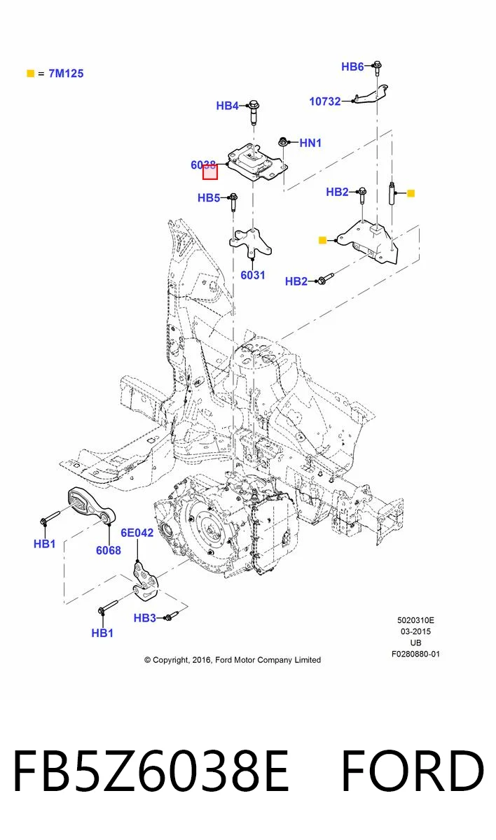 FB5Z6038E Ford Подушка трансмісії (опора коробки передач), задня