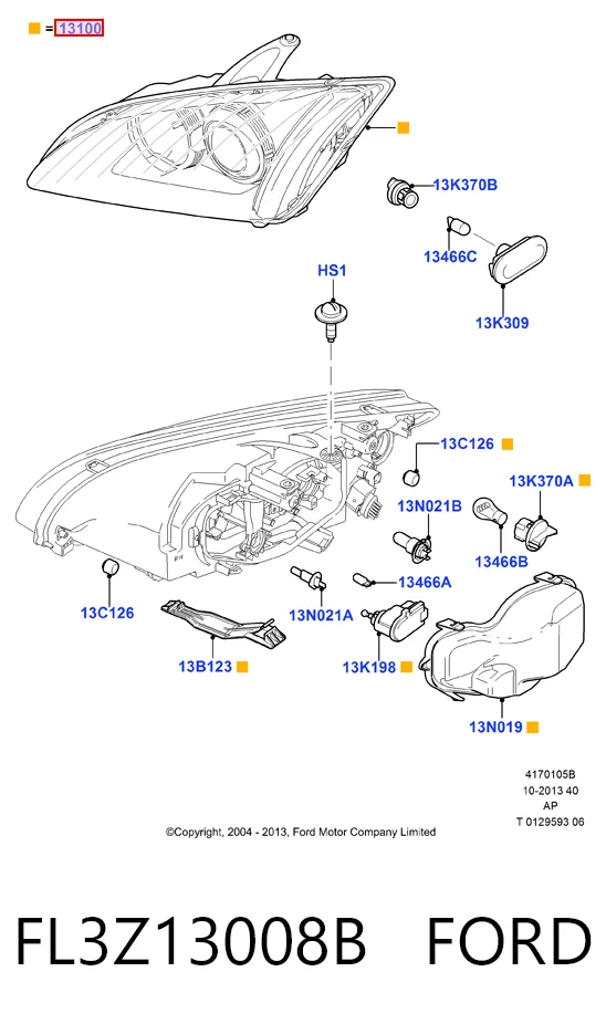 FL3Z13008B Ford Фара дальнього світла в зборі