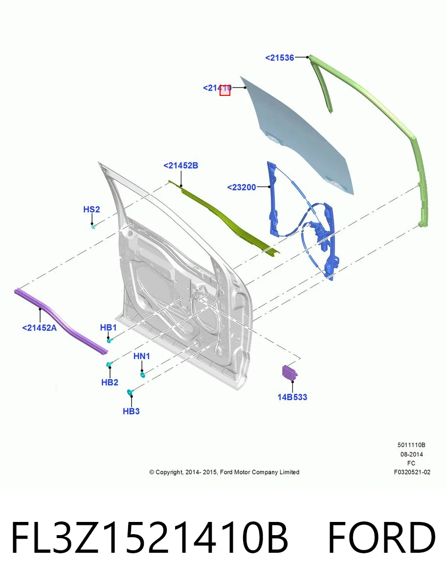 FL3Z1521410B Ford Скло передніх дверей, правих
