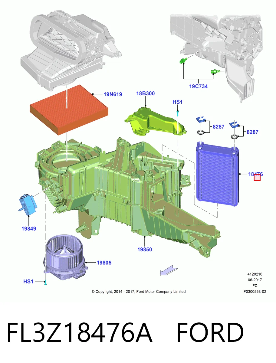 FL3Z18476A Ford Радіатор опалювача салону
