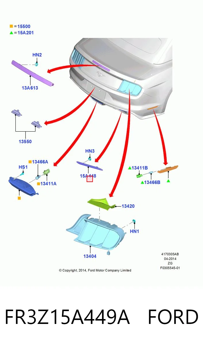 FR3Z15A449A Ford Лівий катафот бампера