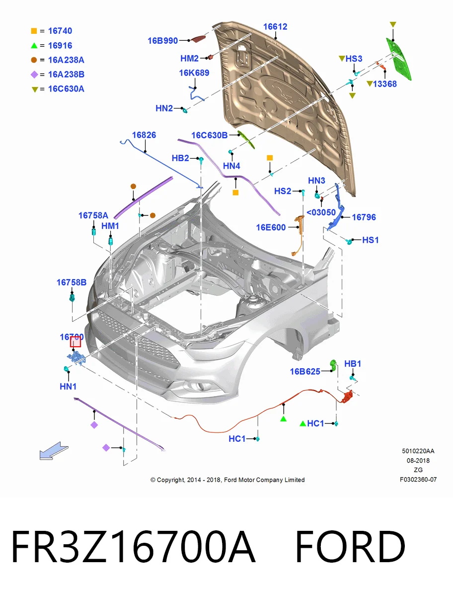 FR3Z16700A Ford Запор капота (замок і привід замка капота)