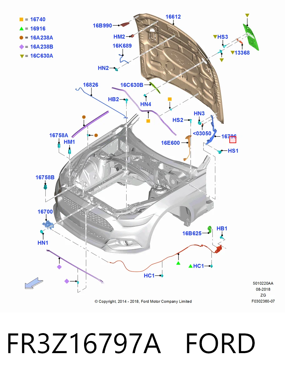FR3Z16797A Ford Завіс капота, лівий