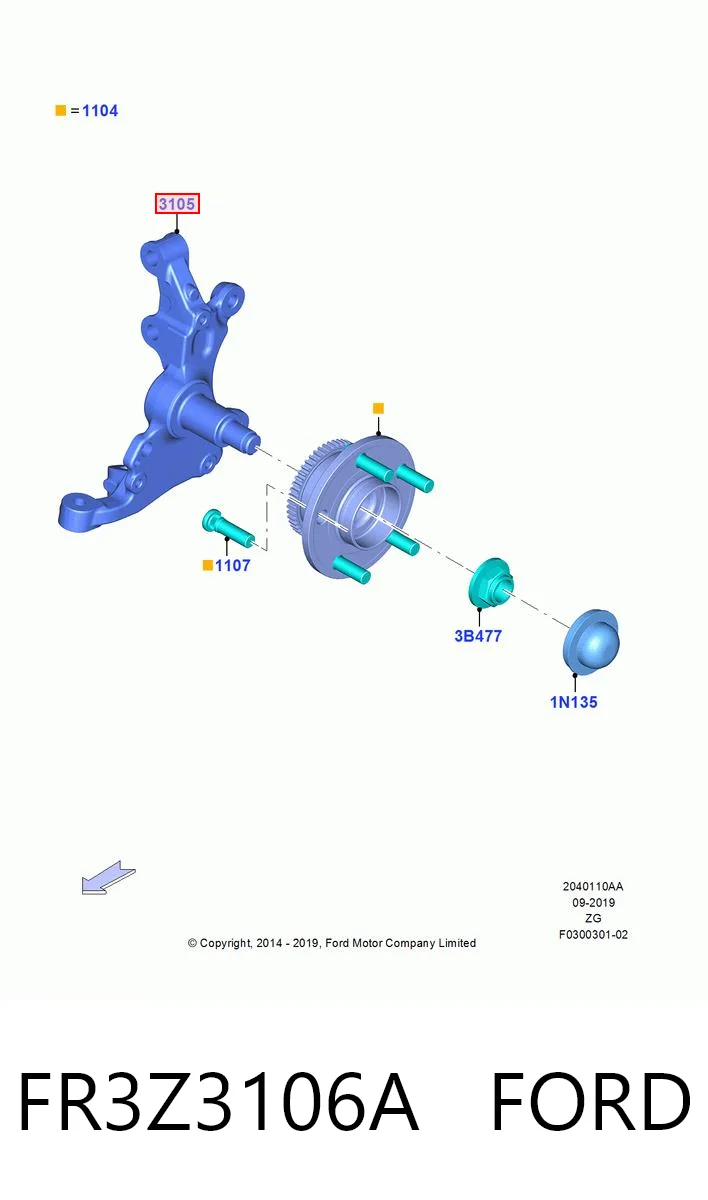 FR3Z3106A Ford Цапфа передня ліва