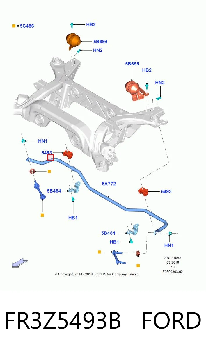 FR3Z5493B Ford Прокладка стабільзатора заднього