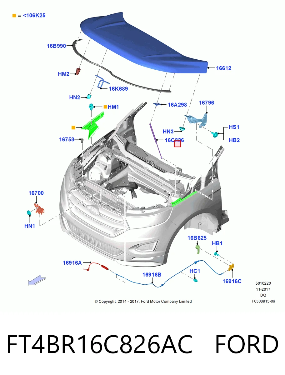 FT4BR16C826AC Ford Опора капота права