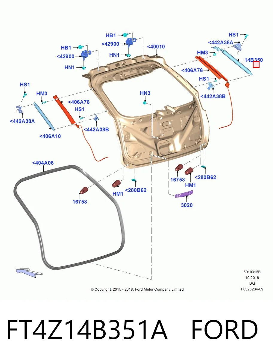 FT4Z14B351A Ford Амортизатор кришки багажника / двері 3/5-ї задньої