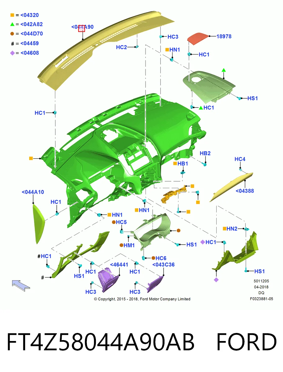 FT4Z58044A90AB Ford Решітка на "торпедо" обдування лобового скла