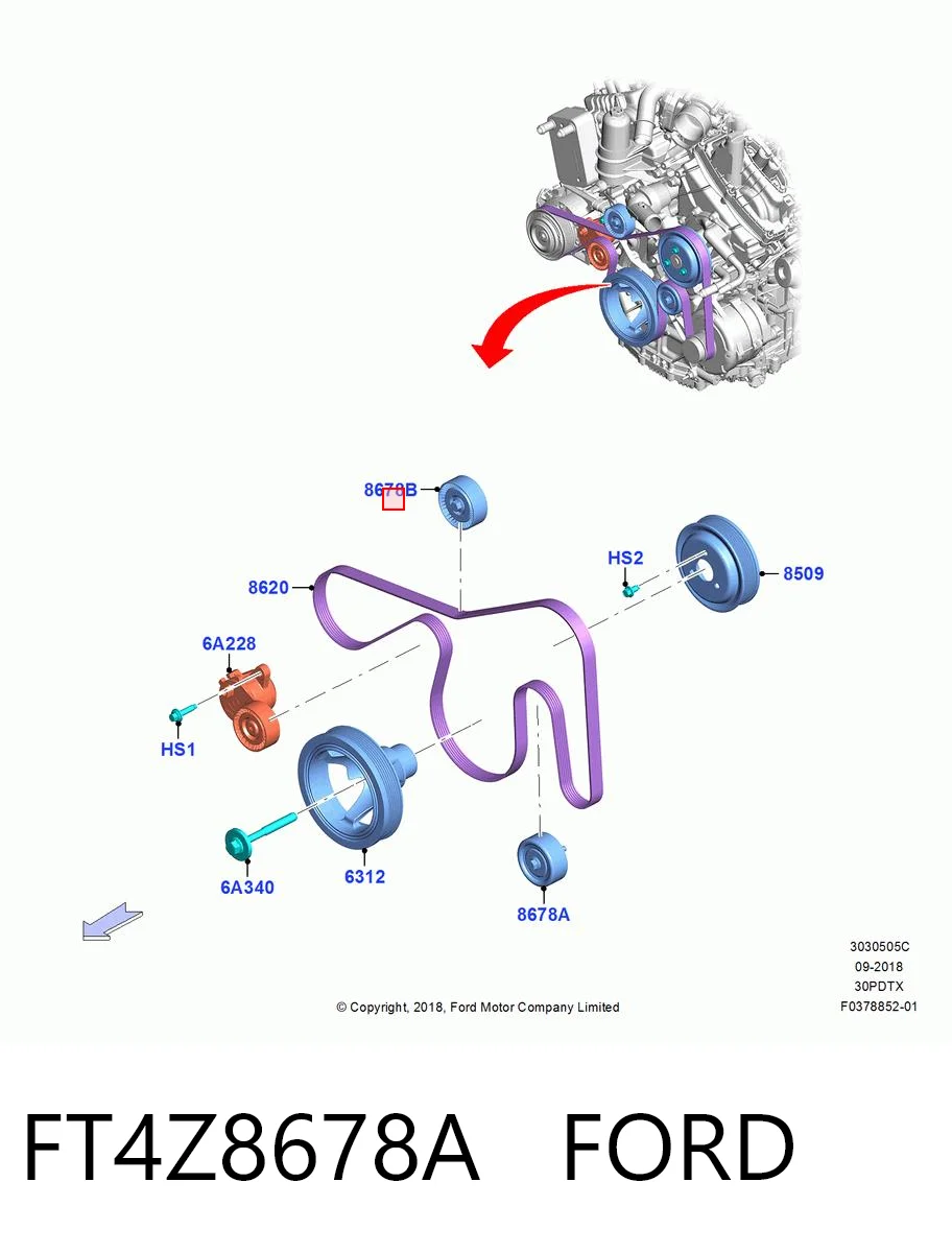 FT4Z8678A Ford Ролик приводного ременя, паразитний