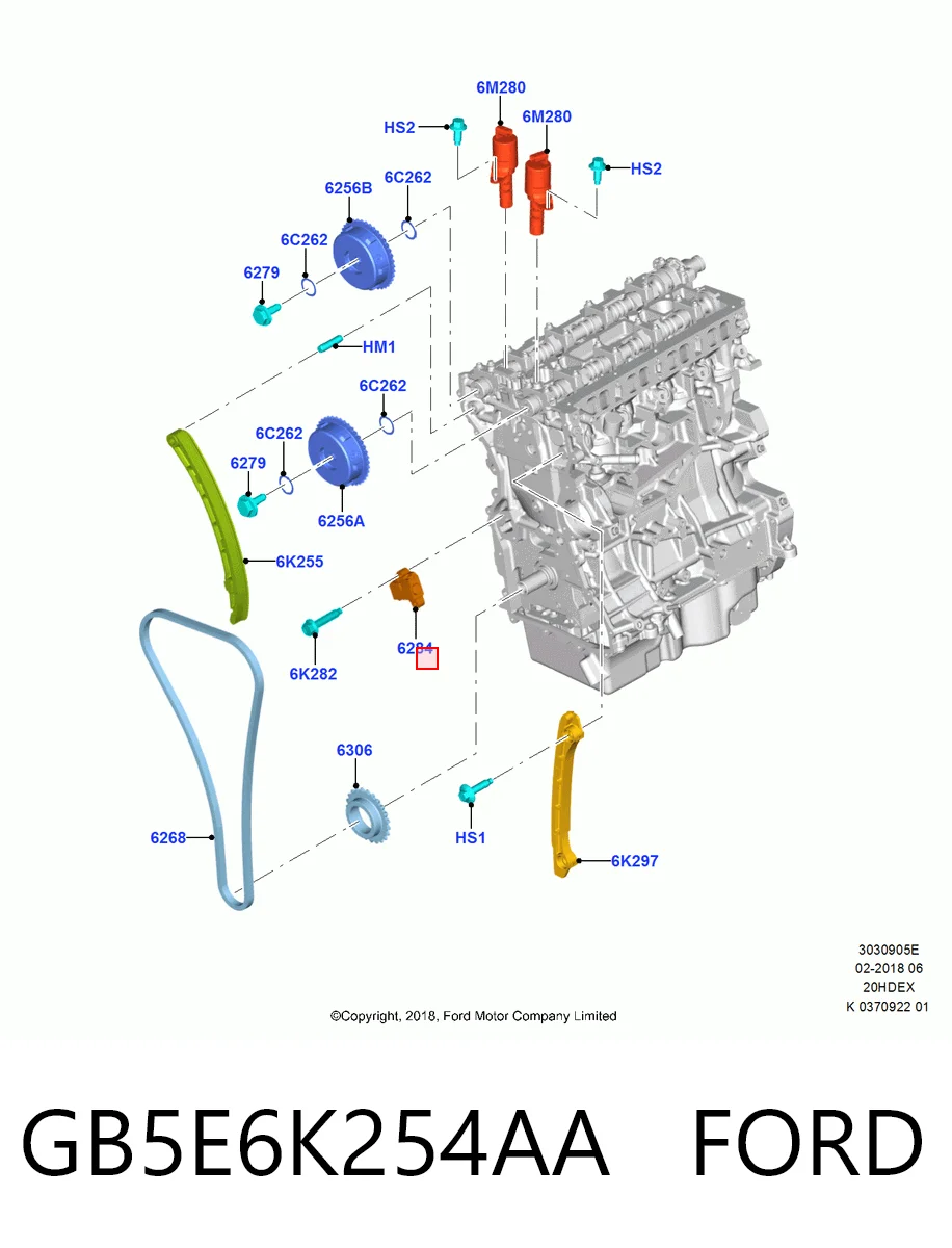 GB5E6K254AA Ford Натягувач ланцюга ГРМ