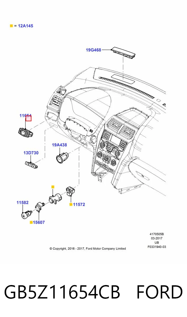 GB5Z11654CB Ford Перемикачі електричні (перемикач світла центральний)