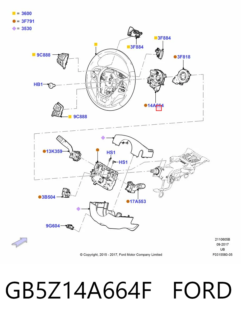 GB5Z14A664F Ford Шлейф Airbag
