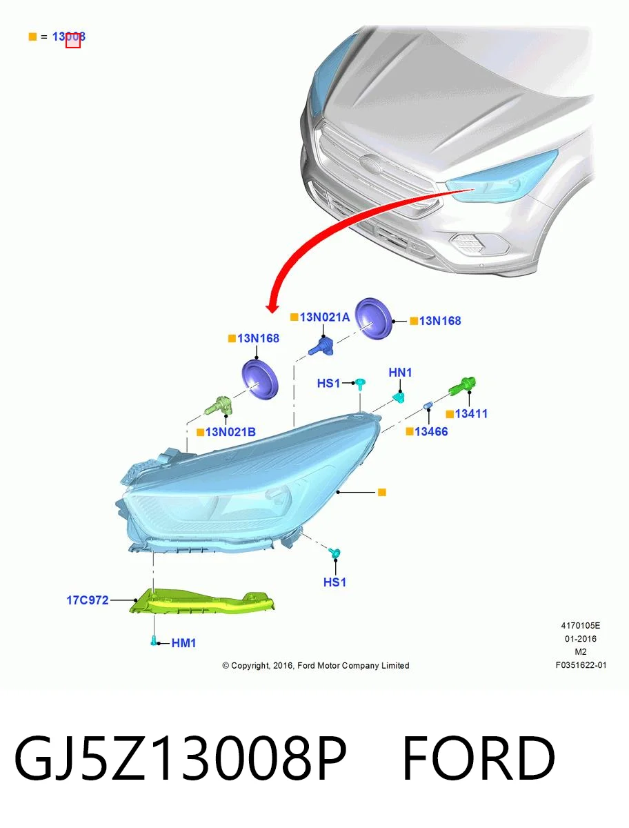 GJ5Z13008P Ford Фара дальнього світла в зборі
