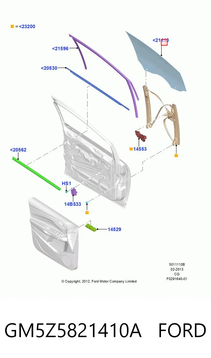 GM5Z5821410A Ford Скло передніх дверей, правих