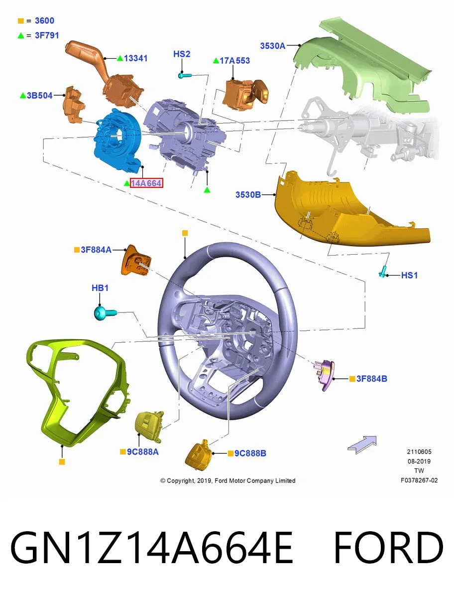 GN1Z14A664E Ford Шлейф Airbag